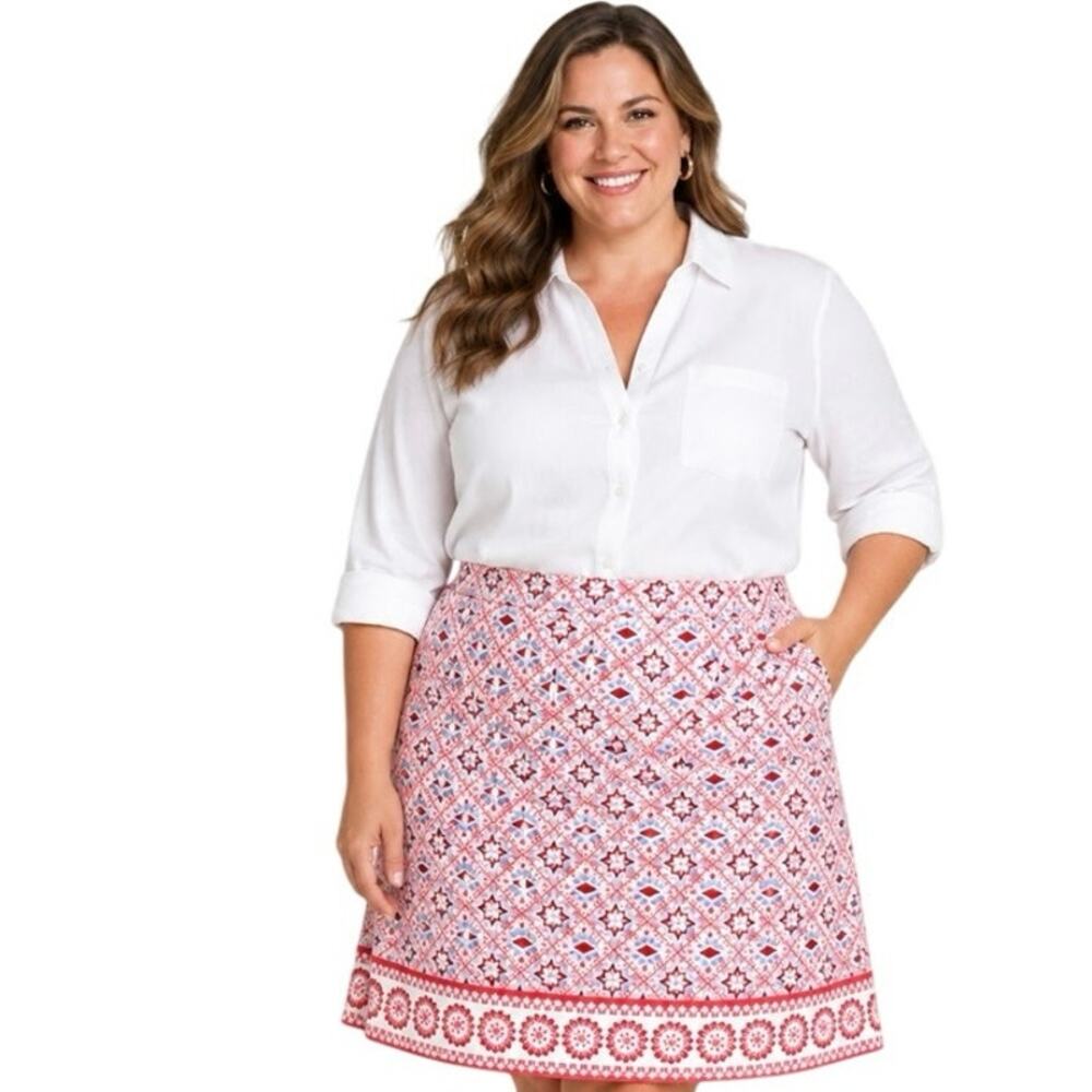 Talbots Stretch Pencil Skirt Lined Floral Shapes Size 18 Multicolor Size Zip